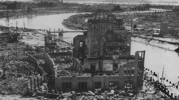 A photo dated September 1945 of the remains of the Prefectural Industry Promotion Building after the bombing of Hiroshima, which was later preserved as a monument. (File) - Sputnik International