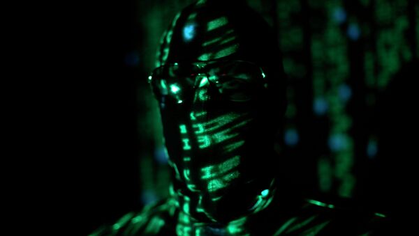 A ninja-style hacker with green matrix code - Sputnik International