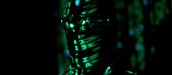 A ninja-style hacker with green matrix code - Sputnik International