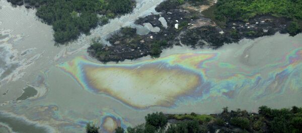 Oil is seen on the creek water's surface near an illegal oil refinery in Ogoniland, outside Port Harcourt. File photo - Sputnik International