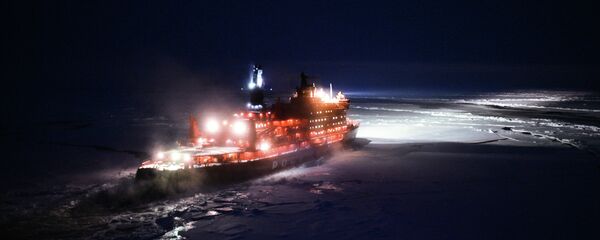 A helicopter view of NS 50 Let Pobedy nuclear-powered icebreaker sailing toward the North Pole A helicopter view of NS 50 Let Pobedy nuclear-powered icebreaker sailing toward the North Pole - Sputnik International