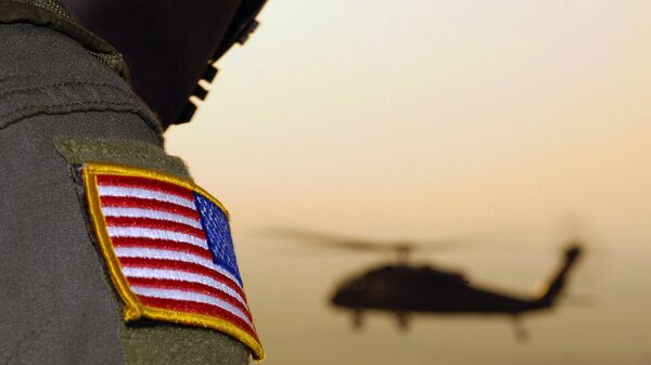 Close-up of a US Flag patch as a US Army (USA) UH-60A Black Hawk (Blackhawk) helicopter - Sputnik International