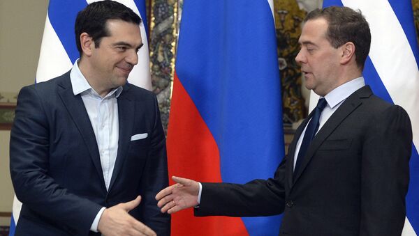 Russian Prime Minister Dmitry Medvedev, right, and Greek Prime Minister Alexis Tsipras - Sputnik International