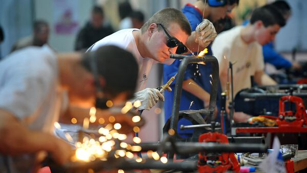 A young apprentice plumber is at work during WorldSkills International (formerly known as the Skill Olympics) in Lille, northern France. File photo - Sputnik International