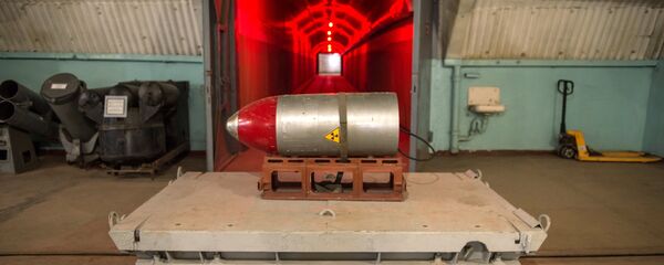 Nuclear payload on a trolley in a tunnel of the nuclear arsenal loading area at the Balaklava Naval Museum (submarine museum) in the Crimea - Sputnik International