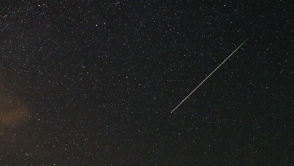 A meteor streaks across the sky during the Perseid meteor shower near Kraljevine on mountain Smetovi in the early morning August 12, 2015 - Sputnik International