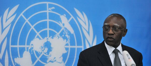 General Babacar Gaye, the United Nations secretary general's representative to Central African Republic, speaks on February 6, 2014, at the BINUCI (United Nations Integrated Peacebuilding Office in the Central African Republic) headquarters in Bangui - Sputnik International