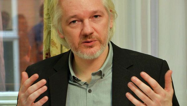WikiLeaks founder Julian Assange gestures during a news conference at the Ecuadorian embassy in central London, Britain, in this August 18, 2014 file photo - Sputnik International