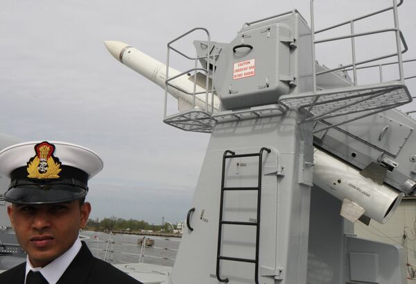 BrahMos missile complex on India's stealth frigate INS Teg (Saber) that was commissioned into the Indian Navy at the Baltic shipyard Yantar, Kaliningrad BrahMos missile complex on India's stealth frigate INS Teg (Saber) that was commissioned into the Indian Navy at the Baltic shipyard Yantar, Kaliningrad - Sputnik International
