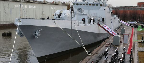 The frigate Tarkash (Quiver) at the pier of the Baltic Shipyard Yantar factory for the formal ceremony transferring the ship to the Naval forces of India The frigate Tarkash (Quiver) at the pier of the Baltic Shipyard Yantar factory for the formal ceremony transferring the ship to the Naval forces of India - Sputnik International