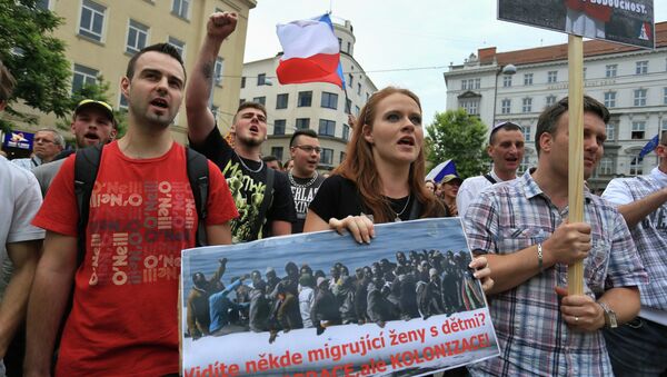 Ant-migrants protesters attend an anti-Islam and immigration rally on June 26, 2015 in Brno, Czech Republic - Sputnik International