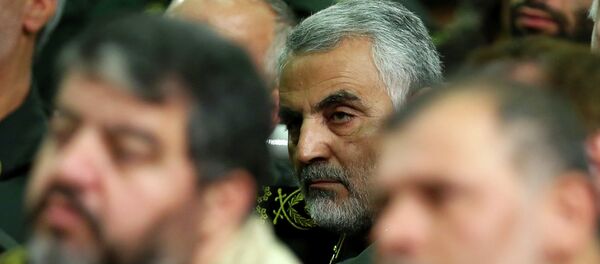 Iranian supreme leader, then chief of the Quds Force of Iran's Revolutionary Guard, Ghasem Soleimani, attends a meeting of the commanders of the Revolutionary Guard with Supreme Leader Ayatollah Ali Khamenei in Tehran, Iran. File photo Iranian supreme leader, then chief of the Quds Force of Iran's Revolutionary Guard, Ghasem Soleimani, attends a meeting of the commanders of the Revolutionary Guard with Supreme Leader Ayatollah Ali Khamenei in Tehran, Iran. File photo - Sputnik International