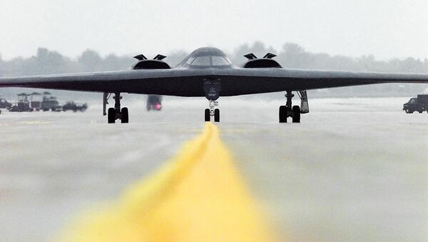 This image obtained from the US Air Force 23 October, 2001 shows a B-2 Spirit Stealth Bomber Spirit of Alaska, from the 393rd Bomb Squadron out of Whiteman Air Force Base, Mo., as it taxis out to take offThis image obtained from the US Air Force 23 October, 2001 shows a B-2 Spirit Stealth Bomber Spirit of Alaska, from the 393rd Bomb Squadron out of Whiteman Air Force Base, Mo., as it taxis out to take off - Sputnik International