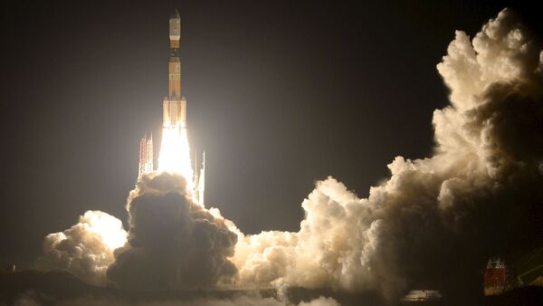 A H-2B rocket carrying cargo craft for the International Space Station (ISS) called Kounotori No.5 blasts off from the launching pad at Tanegashima Space Center on the Japanese southwestern island of Tanegashima, Kagoshima prefecture, southwestern Japan, in this photo taken by Kyodo August 19, 2015 - Sputnik International