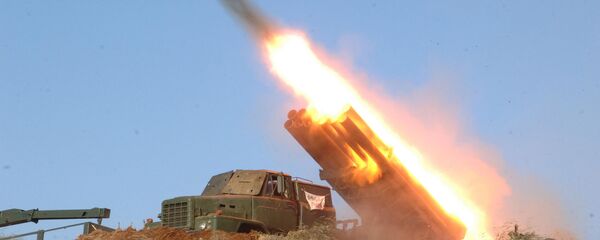 rocket launcher is fired during a live drill by the Jangjae Islet Defense Detachment and the Mu Islet Hero Defense Detachment deployed in the southwestern sector of North Korea rocket launcher is fired during a live drill by the Jangjae Islet Defense Detachment and the Mu Islet Hero Defense Detachment deployed in the southwestern sector of North Korea - Sputnik International