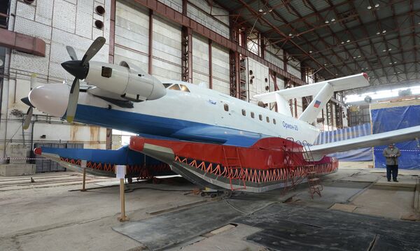 The Orion 20 wing-in-ground effect aircraft at the Ground-Effect Craft Center set up on the base of the Avangard Shipyard The Orion 20 wing-in-ground effect aircraft at the Ground-Effect Craft Center set up on the base of the Avangard Shipyard - Sputnik International