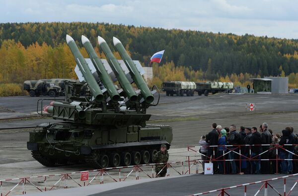 The Buk-M2E missile system at the 9th International Exhibition of Arms, Military Equipment and Ammunition in Nizhny Tagil The Buk-M2E missile system at the 9th International Exhibition of Arms, Military Equipment and Ammunition in Nizhny Tagil - Sputnik International