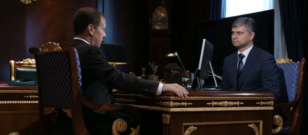 Meeting of the prime minister of the Russian Federation D. Medvedev and the new head of the Russian Railway O. Belozerov - Sputnik International