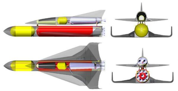 Sketch of the SpaceLiner with passenger stage on top and booster stage at bottom position. Sketch of the SpaceLiner with passenger stage on top and booster stage at bottom position. - Sputnik International