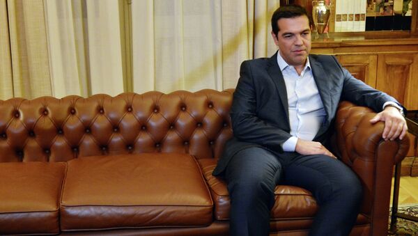 Greek Prime Minister Alexis Tsipras meets with president of Greek republic, Prokopis Pavlopoulos (not pictured) at the presidental palace in Athens on August 20, 2015 - Sputnik International