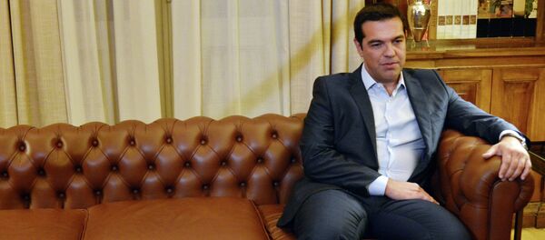 Greek Prime Minister Alexis Tsipras meets with president of Greek republic, Prokopis Pavlopoulos (not pictured) at the presidental palace in Athens on August 20, 2015 - Sputnik International