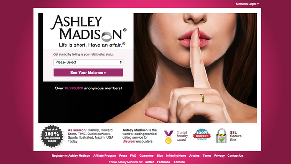 Screenshot of the Ashley Madison homepage - Sputnik International