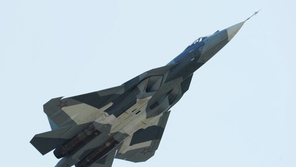 Russia's T-50 fighter at the MAKS-2011 International Aviation and Space Show in Zhukovsky. - Sputnik International