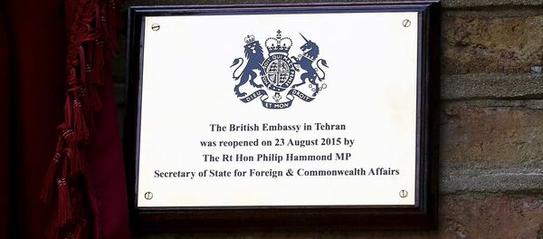 A plague marks the re-opening of the British Embassy by Britain's Foreign Secretary Philip Hammond in Tehran, Iran August 23, 2015 A plague marks the re-opening of the British Embassy by Britain's Foreign Secretary Philip Hammond in Tehran, Iran August 23, 2015 - Sputnik International