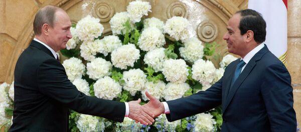 President Vladimir Putin (left) and his Egyptian counterpart Abdel Fattah al-Sisi make a joint statement for the press on the results of Russian-Egyptian talks in Cairo. File photo President Vladimir Putin (left) and his Egyptian counterpart Abdel Fattah al-Sisi make a joint statement for the press on the results of Russian-Egyptian talks in Cairo. File photo - Sputnik International