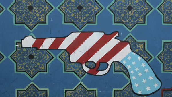 The US Den of Espionage in Tehran, formerly known as the US Embassy, has many anti-American paintings on its outer walls 2007 - Sputnik International