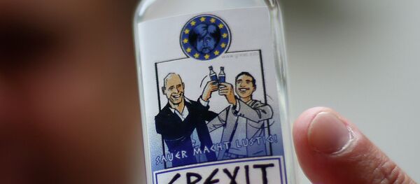 A bottle of vodka lemon Grexit is displayed on June 23, 2015 A bottle of vodka lemon Grexit is displayed on June 23, 2015 - Sputnik International