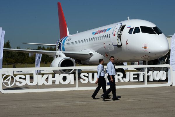 The Sukhoi Superjet 100 presented at the 2015 MAKS air show - Sputnik International