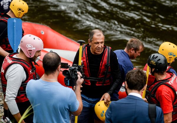 Russian Foreign Minister Sergei Lavrov while opening a rafting center in northwestern Russia  - Sputnik International