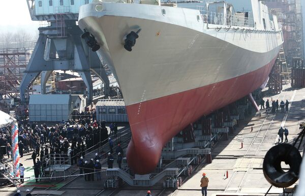The Admiral Grigorovich frigate, designed for the Russian Black Sea Fleet, before a launching ceremony in the shipyards of the Yantar Baltic shipbuilding plan The Admiral Grigorovich frigate, designed for the Russian Black Sea Fleet, before a launching ceremony in the shipyards of the Yantar Baltic shipbuilding plan - Sputnik International