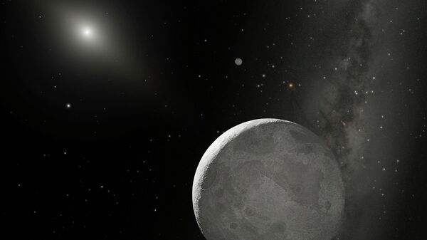 This NASA handout obtained October 21, 2009 shows an artist's concept of the Kuiper Belt Object nicknamed Xena, with its moon dubbed Gabrielle just above - Sputnik International