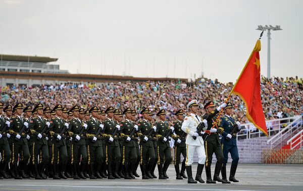 Soldiers of China's People's Liberation Army (PLA) march during a rehearsal for a military parade in Beijing - Sputnik International