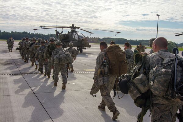 Paratroopers of 1st Battalion, 503rd Infantry Regiment, 173rd Airborne Brigade depart Lielvarde Airbase (NATO), Latvia. File photo Paratroopers of 1st Battalion, 503rd Infantry Regiment, 173rd Airborne Brigade depart Lielvarde Airbase (NATO), Latvia. File photo - Sputnik International