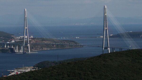 A cable bridge over the Eastern Bosphorus strait on Russky Island in Vladivostok - Sputnik International