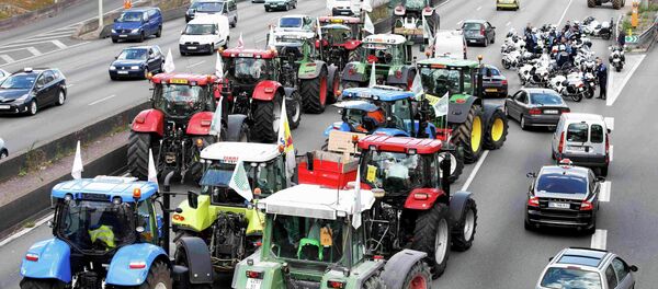 French farmers converge on Paris, driving their tractors on the motorway, outside Paris, France, September 3, 2015 - Sputnik International