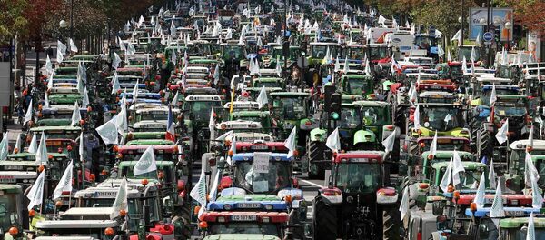 French farmers converge on the Place de la Nation square, driving their tractors on the Cours de Vincennes in Paris, France, September 3, 2015 French farmers converge on the Place de la Nation square, driving their tractors on the Cours de Vincennes in Paris, France, September 3, 2015 - Sputnik International