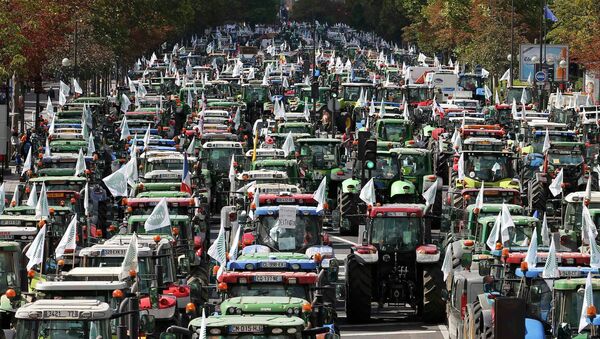 French farmers converge on the Place de la Nation square, driving their tractors on the Cours de Vincennes in Paris, France, September 3, 2015 - Sputnik International