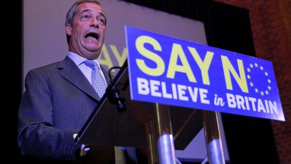 UK Independence Party (UKIP) leader Nigel Farage speaks at a press conference in London on July 30, 2015, where he set out the party's vision for a 'No' vote in an referendum on EU membership that Britain's Prime Minister David Cameron has promised to hold before the end of 2017. - Sputnik International