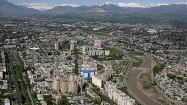 This aeriel view taken through an airplane window shows Dushanbe, the capital of Tajikistan, Monday, April 5, 2010 - Sputnik International
