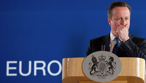 British Prime Minister David Cameron pauses before speaking during a final media conference after an EU summit in Brussels on Friday, June 26, 2015. - Sputnik International