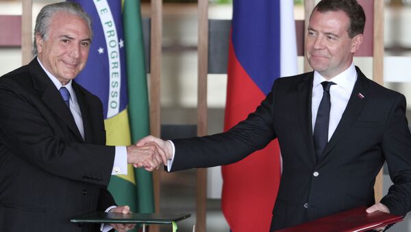 Russian Prime Minister Dmitry Medvedev (right) and Brazilian Vice President Michel Miguel Elias Temer Lulia. (File) - Sputnik International