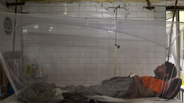 Indian patient lies in a bed covered with a mosquito net in a dengue ward of a government hospital in New Delhi - Sputnik International