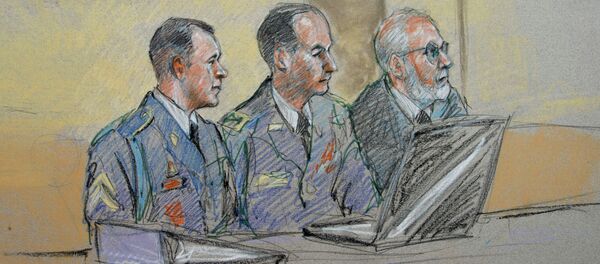 Army Sgt. Bowe Bergdahl, left, defense counsel Lt. Col. Franklin D. Rosenblatt, center, and lead defense counsel Eugene Fidell sit during a preliminary hearing to determine if Sgt. Bergdahl will be court-martialed. - Sputnik International