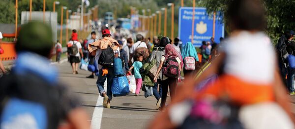 Migrants walk back to Serbia after Croatia refused them entry on the border bridge in Batina, Croatia September 18, 2015. Migrants walk back to Serbia after Croatia refused them entry on the border bridge in Batina, Croatia September 18, 2015. - Sputnik International