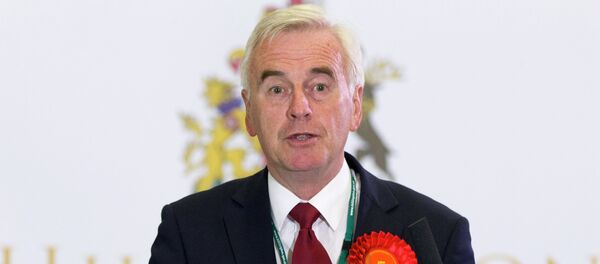 In a picture taken on May 8, 2015, Labour MP for Hayes and Harlington, John McDonnell, gives a speech on stage after after winning his seat in Uxbridge, west London, after votes have been counted in the British general election In a picture taken on May 8, 2015, Labour MP for Hayes and Harlington, John McDonnell, gives a speech on stage after after winning his seat in Uxbridge, west London, after votes have been counted in the British general election - Sputnik International