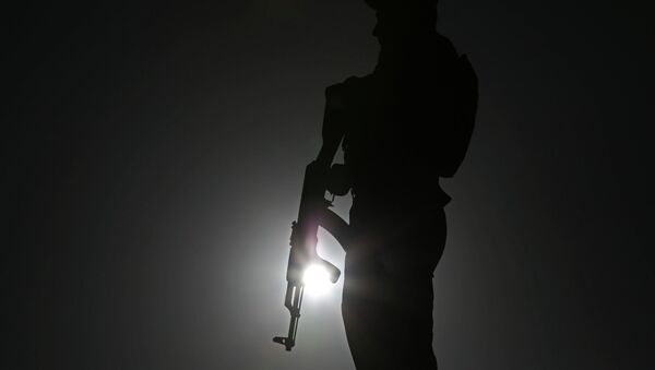 An Afghan police officer stands guard during a campaign rally in the Paghman district of Kabul, Afghanistan, Monday, June 9, 2014. - Sputnik International